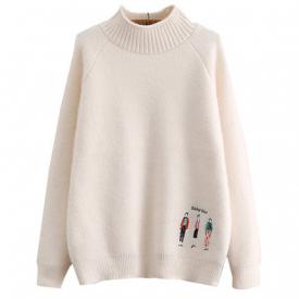 玉菲梵初中高中学生毛衣秋冬装宽松打底衫加绒加厚高领保暖少女装