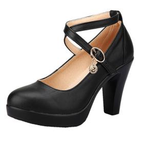 旗袍秀白色单鞋高跟真皮粗跟厚底防水台一字扣大码女鞋走秀模特鞋