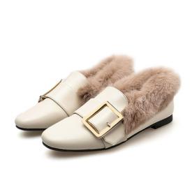 单鞋女平底潮牌豆豆鞋2020年新款女秋冬季百搭加绒真皮软底毛毛鞋